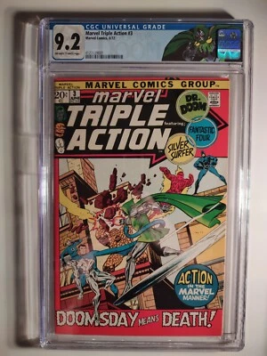 Marvel Triple Action #3, CGC 9.2 OW/WP 1972, Custom Doom Label, Silver Surfer FF - Image 1 of 4