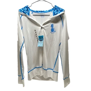 Hawaii Loa Women's Medium Hooded Full Zip White Light Blue UPF 50 Swim NWT - Picture 1 of 10