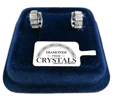 Cerchi 12mm Orecchini Unisex pl. oro Bianco 18K con cristalli Zirconi Argento - Immagine 1 di 4