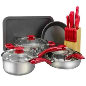 MegaChef 22 Stück Aluminium Kochgeschirr Combo Set in Rot - Bild 1 von 3