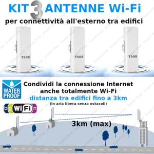 Kit 3 Antenne WiFi esterno alta potenza condivisione Internet fino a 3km - Foto 1 di 1