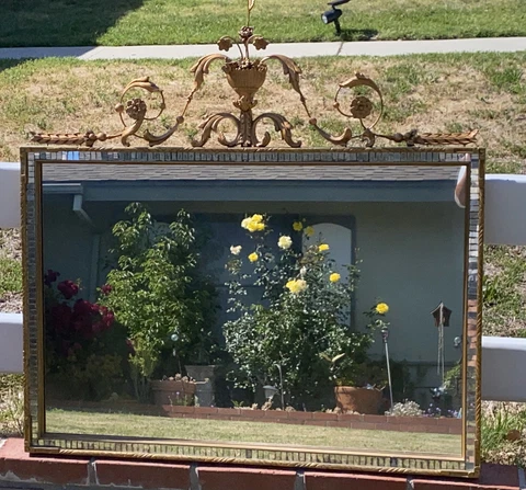 Vintage MCM  Hollywood Regency Gold Gilded MIRROR  With Ornate Frame ~ BEAUTIFUL Cover