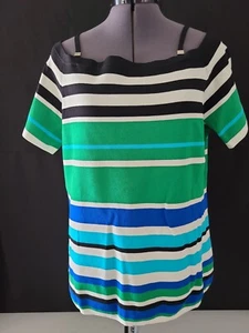 Camicia elegante nuova con etichette Calvin Klein Dressy Bardot lavorata a righe XL a spalla - Foto 1 di 15
