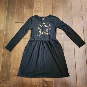 Cat & Jack Girl's Black Gold Star Pattern Dress - Size Large 10-12 - Picture 1 of 15