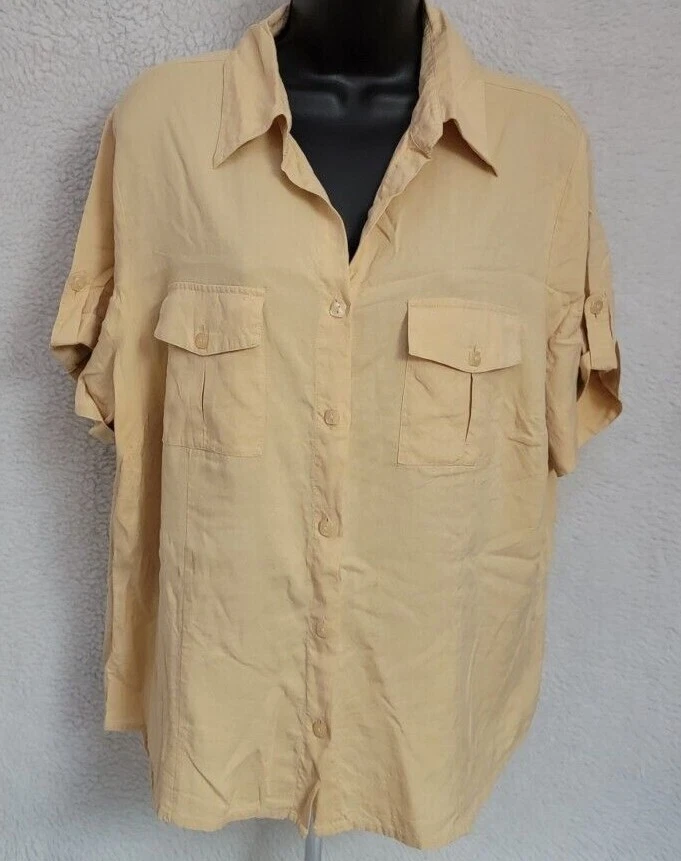 Elementz Womens Shirt Top Blouse Size 1X Yellowish Tan Silk - Image 1 of 4