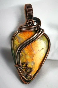 Copper Wire Wrap Pendant Bumblebee Jasper Elegant Handcrafted - Picture 1 of 4