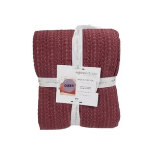 Antonio Salgado Queen Blanket 100% BCI Cotton Red Jaquard Portugal Made 90 x 90 - Picture 1 of 12