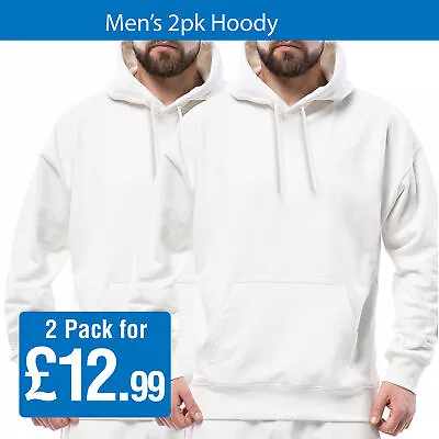 Mens Hoodie Pullover 2Pk Hooded Sweatshirts Fleece Hoody Jumper White Size S-XL • 15.76€
