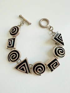 Bracciale Vintage ARGENTO STERLING Messico Modernariato Spirale 50,9 Grammi Cerchio Quadrato - Foto 1 di 7