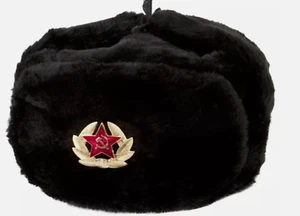 RUSSIAN AUTHENTIC USHANKA MILITARY HAT SOVIET RED ARMY BADGE VINTAGE STYLE FAUX - Picture 1 of 10