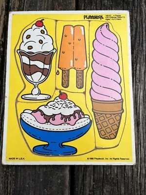 Playskool Ice Cream Treats 4 Pcs Childrens Wood Puzzle Toy #180-07 Vtg 80s 1986 - Image 1 of 4