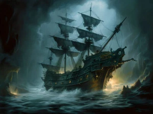 Meereslandschaft Piraten Schiff Boot Wohndeko Wandbild Poster Druck Gemälde Leinwandbild - Bild 1 von 6