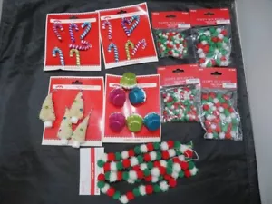 Lot of 9 Ornaments & Tinsel Pom Poms Holiday Times Happy Holidays - Picture 1 of 6