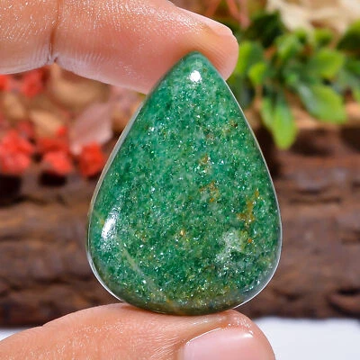 39 Ct. Natural Pear Green Aventurine Cabochon Gemstone Pendant Making 33X25X6 mm - Image 1 of 4