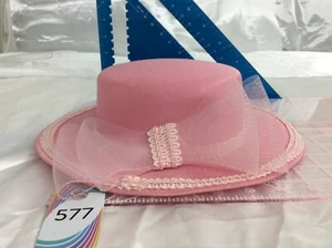 Vtg. Look Women's Pink Church Hat Mesh Bow w/ Embroidered Brim from South Africa - Picture 1 of 10