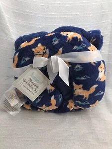 Le Bebe Favorite Fox Trim Navy Blue Baby Security Blanket & Neck Pillow Set NEW - Picture 1 of 13