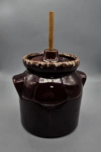 Brown Drip Glaze Butter Churn Stoneware Crock Table Top Small w/ Lid 6" - Picture 1 of 11