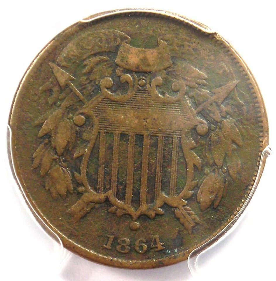 1864 "Small Motto" Two Cent Coin 2C - PCGS VF Details - Rare Small Variety! - Image 1 of 4