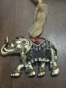 Elephant Ornament With Enamel And Rhinestone Accents Metal Trunk Up - Picture 1 of 6
