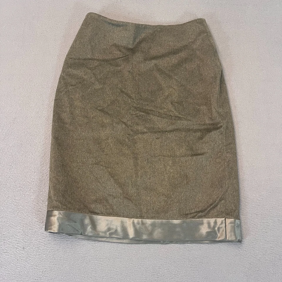 TSE New York 女式 6 码羊绒铅笔裙缎面下摆橄榄绿色 Cupro 有衬里 — 第 1/4 张图片