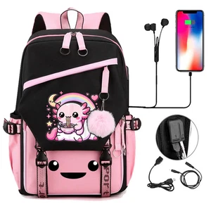 Kawaii Axolotl Trendy School Bag Travel Book Bag Girls Student Backpack Harajuku - Picture 1 of 17