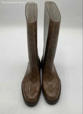 Botas de lluvia Gucci para mujer marrón con monograma hasta la rodilla talla 38 con certificado de autenticidad Foto 1 de 4