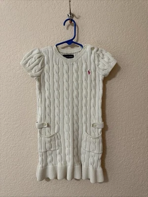 Polo Ralph Lauren Cable Knit Jumper  Sweater Dress Girl's Cream Ivory Sz 6 - Image 1 of 4
