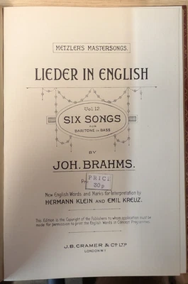 Brahms, Schubert & Schumann: Songs in English for Baritone or Bass: Music Score - Image 1 of 3