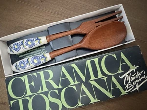 2 x Rustikales Salatbesteck Ceramica Toscana - vintage tchibo Holz OVP - Bild 1 von 6