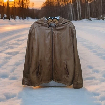 Chaqueta Tasso Elba Para Hombre Marrón Cuero Genuino Frontal Cremallera Completa Talla XL Motociclista Café Foto 1 de 4