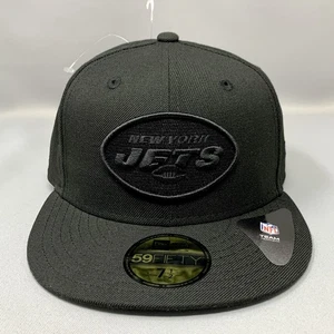New York Jets New Era 59fifty 7 1/2 Fitted Hat Black on Black - Picture 1 of 7