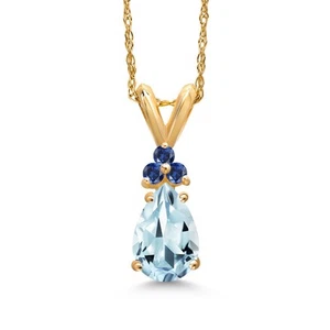 0.82 Ct Aquamarine Created Sapphire 14K Yellow Gold Pendant with Chain - Picture 1 of 6