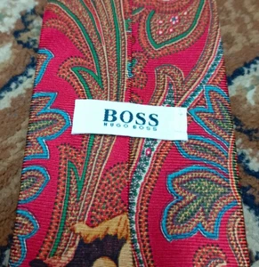 Corbata de cuello vintage Hugo Boss clásica 100 % seda retro de lujo con motivo cachemir para hombre - Imagen 1 de 5