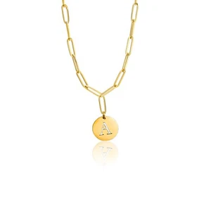 Solid 14k Gold Personalized Letter Paperclip Necklace Men Women Initial Jewelry - Picture 1 of 9