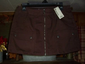 NO BOUNDARIES WOMENS ZIP CARGO SKIRT SIZE SM 4-6 BROWN FRONT POCKETS SUMMER NEW - Picture 1 of 2