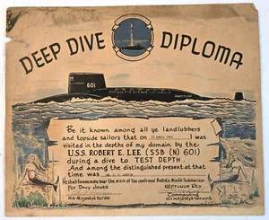 Vintage 1961 DEEP DIVE DIPLOMA USS Robert E Lee US NAVY Submarine SSBN 601 - Bild 1 von 7