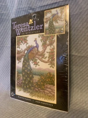 Teresa Wentzler in Miniature Counted Cross Stitch Peacock Majesty 5x7 Complete - Image 1 of 2