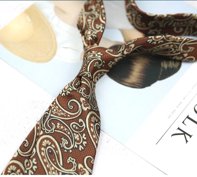 Nueva Corbata Clásica Paisley Marrón Amarillo JACQUARD TEJIDA 100% Seda Para Hombre Foto 1 de 1