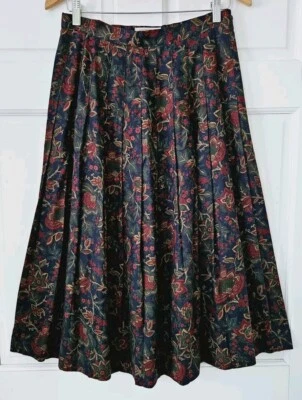 Talbots Petites Vintage Midi Skirt  Floral Size 12P Rayon Blend Pleated USA - Image 1 of 4