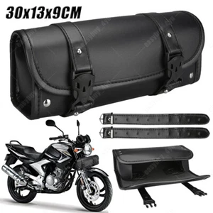 Motorrad Toolbag Werkzeug Leder Lenker Rolle Für Harley Chopper Tasche Schwarz - Bild 1 von 12