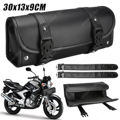 Motorrad Toolbag Werkzeug Leder Lenker Rolle Für Harley Chopper Tasche Schwarz - Bild 1 von 4