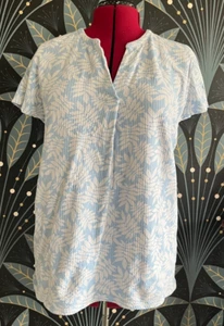Lands' End Dolman Center-Pleat Shirt Size Large L/T Blue White Leaf Print - Picture 1 of 4