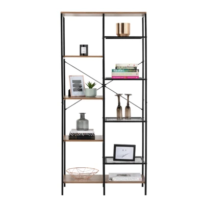 9 Tier Storage Bookshelf Mid Oak Style With Industrial Details 1700mmH x 790mmW - Image 1 of 4