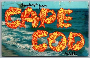 Postcard Cape Cod MA c1960s Greetings from Cape Cod Mass Large Letter Fish - Picture 1 of 2