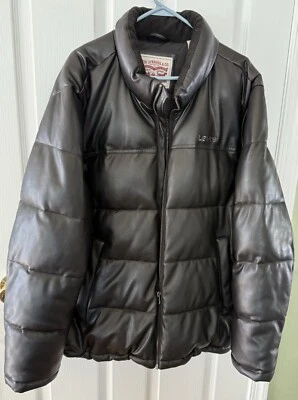 Levi's Men's Puffer Jacket Black Faux Leather Pattern Size XXL White/Red Label - Image 1 of 4