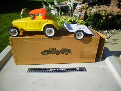 Buddy L Pressed Steel Toy Hot Rod Roadster Motorcycle Big H Race Team Set w/ Box - Image 1 of 4