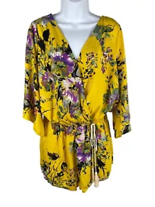 Umgee Yellow Floral Tasseled Tie Waist M 3/4 Sleeve Romper NWT Summery - Picture 1 of 10