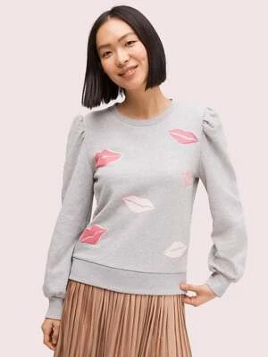 Kate Spade NY Sweatshirt Lips Gray Puff Long Sleeve Size Small NWT - Image 1 of 4