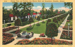 CHANDLER AZ SAN MARCOS HOTEL BUNGALOWS Y NARANJA JARDÍN LINO POSTAL 092924 T - Imagen 1 de 2