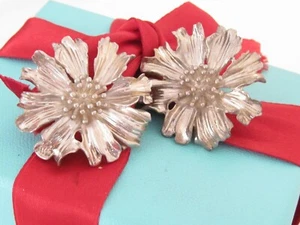 Tiffany & Co Silver Large Marigold Flower Clip On Earrings - Picture 1 of 6
